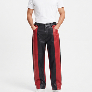 <b>Men's</b> High Quality Oversize <b>Leather</b> <b>Trousers</b> Fashion Baggy Pants Custom Loose Premium Midweight Breathable Eco-Friendly High - Product Image 1