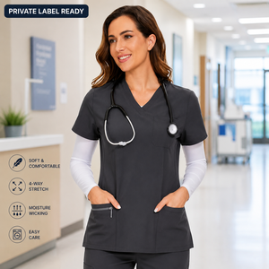 Custom Unisex Nurse Scrub Top V Neck Spandex/Polyester Knitted Medical Hospital Uniform OEM ODM Private Label Wholesale Workwear - Product Image 1