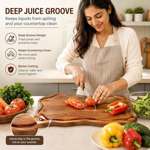 Tabla de cortar de madera hecha a mano con mango |   Tabla de Cortar Multiusos Resistente para Verduras, Frutas y Carne |   Lavavajillas Ecológico - Product Image 5