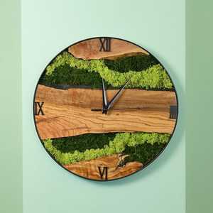 Top Selling Epoxy Wooden Wall Clock Rustic Country Tuscan Style Handmade Round Shape With Grass Natural Design High Quality Home - Product Image 5