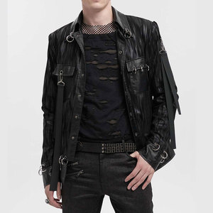 Chaqueta Punk de Moda Gótica para Hombre, con Estampado a Rayas, Ojales Plateados, Anillos Desmontables, Cuero Sintético, Fabricación OEM ODM - Product Image 1