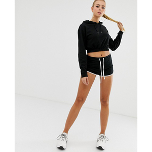 Shorts Deportivos de Color Sólido para Mujer, con Cintura Elástica y Ribete Blanco, Corte Regular, Cintura Media, Material de Algodón y Spandex Tejido - Product Image 2