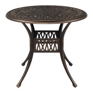 Tavolo da Esterno Portatile Convertibile Regolabile in Altezza 90*90*75cm con Piano Rotondo in Alluminio Pressofuso Finitura Bronzo per Cortile, Parco, Sala - Product Image 1