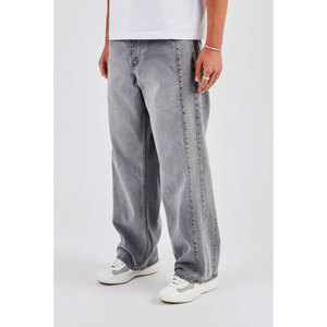 Pantalon en jean pour homme coupe droite élégante style streetwear délavé coupe décontractée taille mi-haute en denim de coton décontracté - Product Image 1