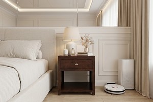 Brown Wood Smart Nightstand Side Table with Drawer Open Shelf Modern Bedside Cabinet for Bedroom - Product Image 5