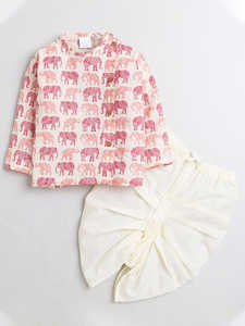 Kurta pour bébé garçon avec imprimé éléphant ethnique et pantalon dhoti, tenue traditionnelle pour enfants, vêtements de fête confortables en coton pour tout-petits - Product Image 6