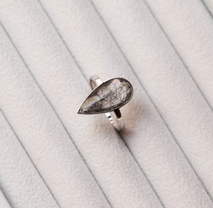Natural Black Rutile <b>Quartz</b> Teardrop Pear-Cut Statement 925 Silver <b>Ring</b> Minimalist Statement Jewelry For Daily Wear - Product Image 1