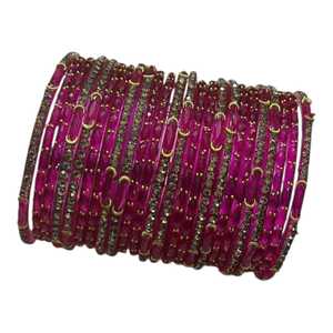 Ensemble de bracelets joncs pour femmes en strass de cristal rose avec motif lune, en acrylique traditionnel et verre, tendance churiyan - Product Image 1