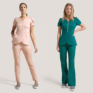 Unisex Hospital <b>Scrub</b> <b>Sets</b> with Zipper Front Jersey Fabric Needle Detection Seamless Fusing Top & Pants - Product Image 6
