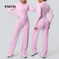 Ensemble de yoga effet seconde peau PASUXI en nylon brossé, survêtement de course 2 pièces pour femme avec veste zippée, tenue de sport et de gym