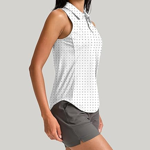 เสื้อกอล์ฟแขนกุดสำหรับผู้หญิง ระบายอากาศได้ดี สีพื้น ลำลอง คอวี ยืดได้ 4 ทิศทาง ป้องกันแสงแดด สีชมพู ชุดกีฬาโปโล - Product Image 3