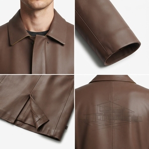 Manteau en cuir de mouton Nappa pour homme, marron vintage, coupe ajustée, étiquette personnalisée OEM - Product Image 4