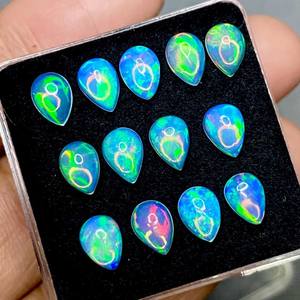 Lot de cabochons d'opale éthiopienne blanche en forme de poire, opale à reflets multiples, pierres précieuses de 6x4 mm à 8x10 mm pour bijoux - Product Image 5