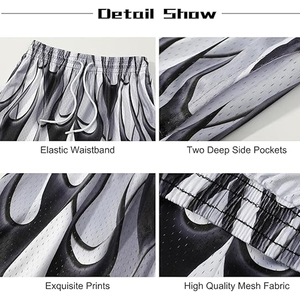Men's Streetwear Shorts Good Quality Drawstring Mid Waist Flame Pattern 100% Polyester Breathable Heavyweight Casual Wear - Product Image 6