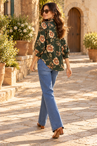 Blusa informal holgada con botones y cuello camisero con estampado floral verde para mujer - Product Image 6