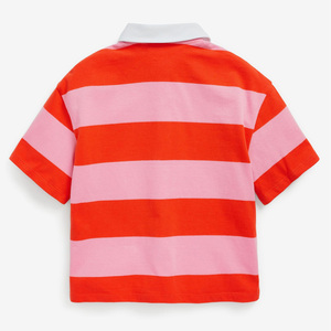เสื้อโปโลแขนสั้นลายทางสำหรับเด็กผู้ชาย สีแดงและชมพู สวมใส่สบายๆ - Product Image 1