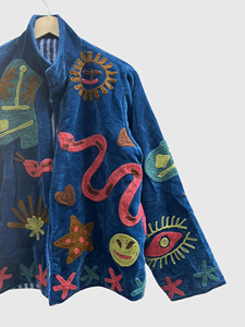 Hand Embroidered Velvet Mandarin Collar Jacket Full Sleeve Patchwork Design Adult Spring Wear - Product Image 6