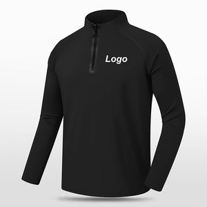 Sweat-shirt à col zippé noir uni pour homme, idéal pour l'automne, avec logo personnalisé, en polyester/coton, haut d'entraînement athlétique - Product Image 1