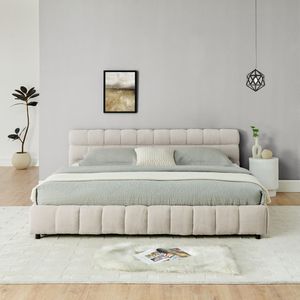 Letto King Size Imbottito in Tessuto Chenille con Testiera Solida e Cassetto, Comoda Struttura Letto - Product Image 6