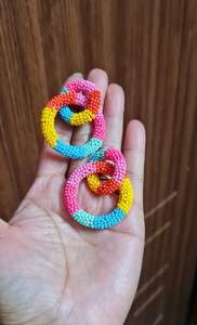 Boucles d'oreilles pendantes Jstar multicolores faites à la main pour femmes, perles de verre écologiques, couleurs personnalisables, style tendance, mariages HF - Product Image 3