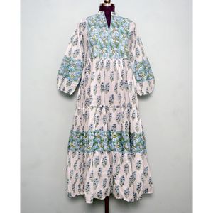 Vestidos Casuales de Talla Grande para Mujer, Nueva Moda, Estampado, Mangas Largas Abullonadas con Cuello Alto, Decoración de Encaje para Primavera y Otoño - Product Image 1