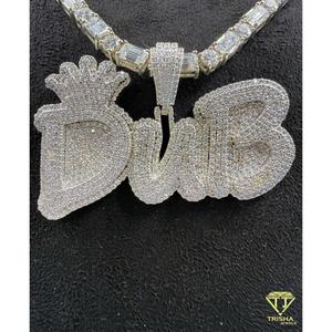Custom "DUB" Crown Letter Necklace <b>Iced</b> <b>Out</b> Lab Grown Diamond Hip Hop Bling Tennis <b>Chain</b> Jewelry Gift - Product Image 2