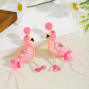 Venta al por mayor de joyería bohemia hecha a mano con cuentas de arroz, diseño de flamenco y loro, borla, pájaro creativo y adorable, elegante color rosa, de MULTI CRAFT - Product Image 6