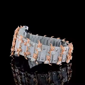 Montre Sport Hip Hop de Luxe Personnalisée avec Bracelet en Acier Inoxydable 20mm, Diamants Moissanite Entièrement Sertis, Verre Quartz Tendance - Product Image 3