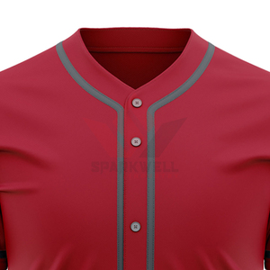 Maillot de baseball rouge pour homme, manches courtes, anti-humidité, boutons sur le devant, couleur unie, coupe classique, vêtements pour toutes les saisons - Product Image 5