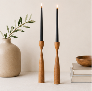 Custom Luxury Solid Wood Taper Candle Holder Set Mid-Century Modern Minimalist Candlestick Stand For Home Office Decor & Wedding - Product Image 4