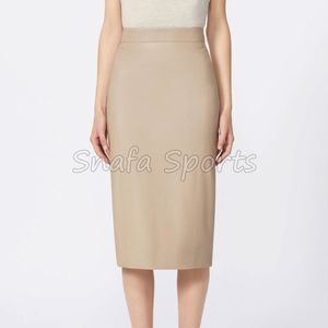 Jupe droite en cuir respirante pour femme, taille haute, écologique, longueur genou, couleur personnalisable, sexy, grande taille - Product Image 2
