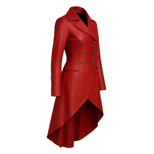 Gabardina Elegante Roja de Cuero Sintético para Mujer, Estilo Victoriano Steampunk con Doble Botonadura 2026 - Product Image 4