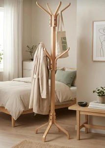 Porte-manteau moderne en bois avec 12 crochets, design scandinave, meuble de rangement autoportant pour entrée et salon - Product Image 3