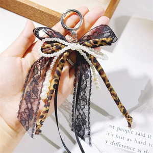 Y2K Sweet Lace Ribbon <b>Bow</b> Beaded Pendant Keychain Cute Tassel Bag Charm Phone Hanging Ornament Gift for Girls Women - Product Image 1