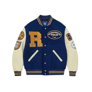Custom Solid Letterman Varsity Jacket Woolen <b>Fabric</b> Leather Sleeves Eco-Friendly Breathable Windproof Unisex Winter Streetwear - Product Image 1