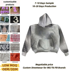 Sudadera Corta Negra con Mangas con Pedrería y Bolsillo Frontal, Diseño Unisex, Estilo Casual, 100% Algodón, Impresión Digital de Invierno - Product Image 3