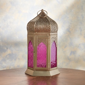 Signature <b>Gold</b> Metal Moroccan <b>Lantern</b> with Teal Embossed Glass Decorative Candle Holder for Ramadan Home Table Decor - Product Image 6