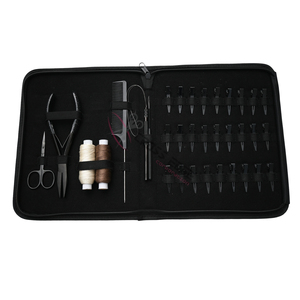 Premium Black Hair Extension Toolkit with Professional Flat Bead Crimper Loop <b>Tool</b> Pulling Hook Mini Scissor & Styling Clips Set - Product Image 1