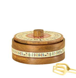 <b>Wooden</b> Chapati & Roti Casserole Serving <b>Box</b> with Flip Top Lid Round Shape Durable & Portable Kitchen Chapati Roti <b>box</b> - Product Image 1