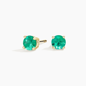 Classic Round Emerald Stud Earrings in 18K <b>Solid</b> Gold for Women's Everyday Wear - Product Image 1