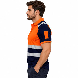 Camiseta Polo de Manga Corta de Alta Visibilidad para Hombre, Azul Marino y Naranja, Ropa de Trabajo de Alta Visibilidad - Product Image 5