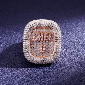 Direct Factory Supply Rose Gold Plated Diamond Cocktail Ring Micro Pave <b>Letter</b> Cuff Mens Hiphop Party Jewelry Available for Sale - Product Image 1