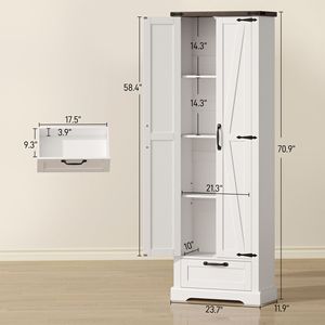 Armadio Dispensa Moderno Bianco da 180 cm con Ripiani Regolabili, Ante Scorrevoli e Cassetto per Sala da Pranzo e Cucina, Pannello in Compensato - Product Image 3