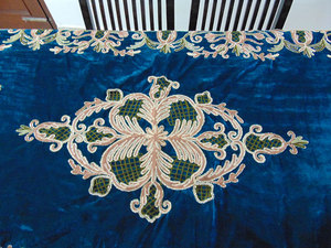 teal long Handmade Embroidered chennele Fabric Indian Floral Block Printed Disposable <b>Tablecloth</b> for Party Wedding Home Decor - Product Image 3