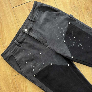 Nouveau pantalon cargo en jean streetwear personnalisé, style charpentier, coupe ample, avec peinture graffiti, délavé à l'acide vintage et coupe évasée - Product Image 3