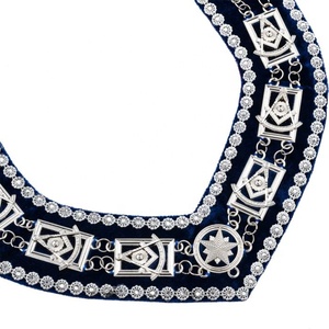 Collar de cadena Past Master Blue Lodge - Insignia de lujo para coser con base azul y pedrería plateada - Product Image 2