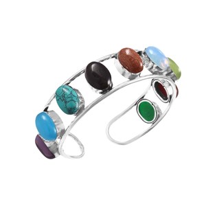 กำไลข้อมือเงินแท้ประดับพลอยหลากหลายชนิด: รูปทรงวงรีสไตล์โบโฮ ของขวัญสุดพิเศษสำหรับเธอ - Product Image 4