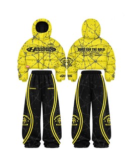 Women Hooded Full Zip <b>Tracksuit</b> Set <b>Yellow</b> Motion Club Print Sporty Jogger Suit With Long Sleeves And Flared Pants - Product Image 6