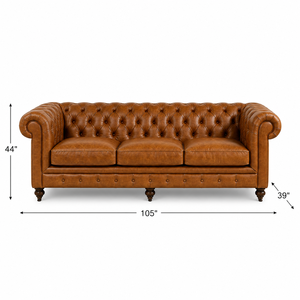 Sofá de 3 Plazas de Cuero Color Bronceado de Lujo con Respaldo Acolchado y Brazos Enrollados, Sofá Clásico Moderno para Sala de Estar - Product Image 2