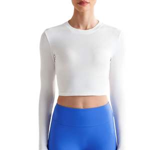 Camiseta Deportiva Personalizada al por Mayor para Mujer, Manga Larga, Corte Recortado, Elástica, Transpirable, para Yoga, Gimnasio, Fitness, Ejercicio, Ajuste Delgado - Product Image 1